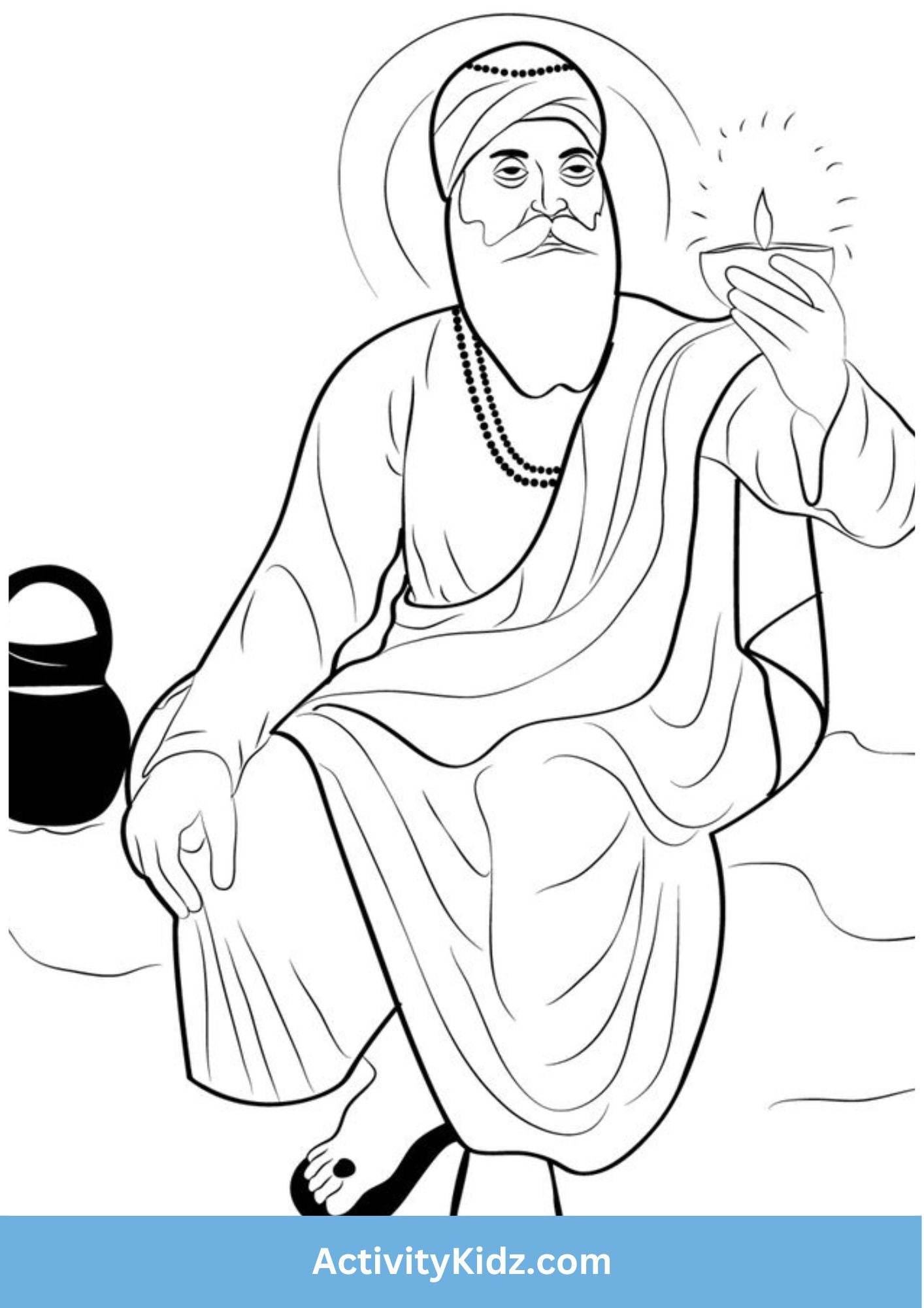 Guru Nanak Dev Ji Diya Coloring Worksheet - ActivityKidz