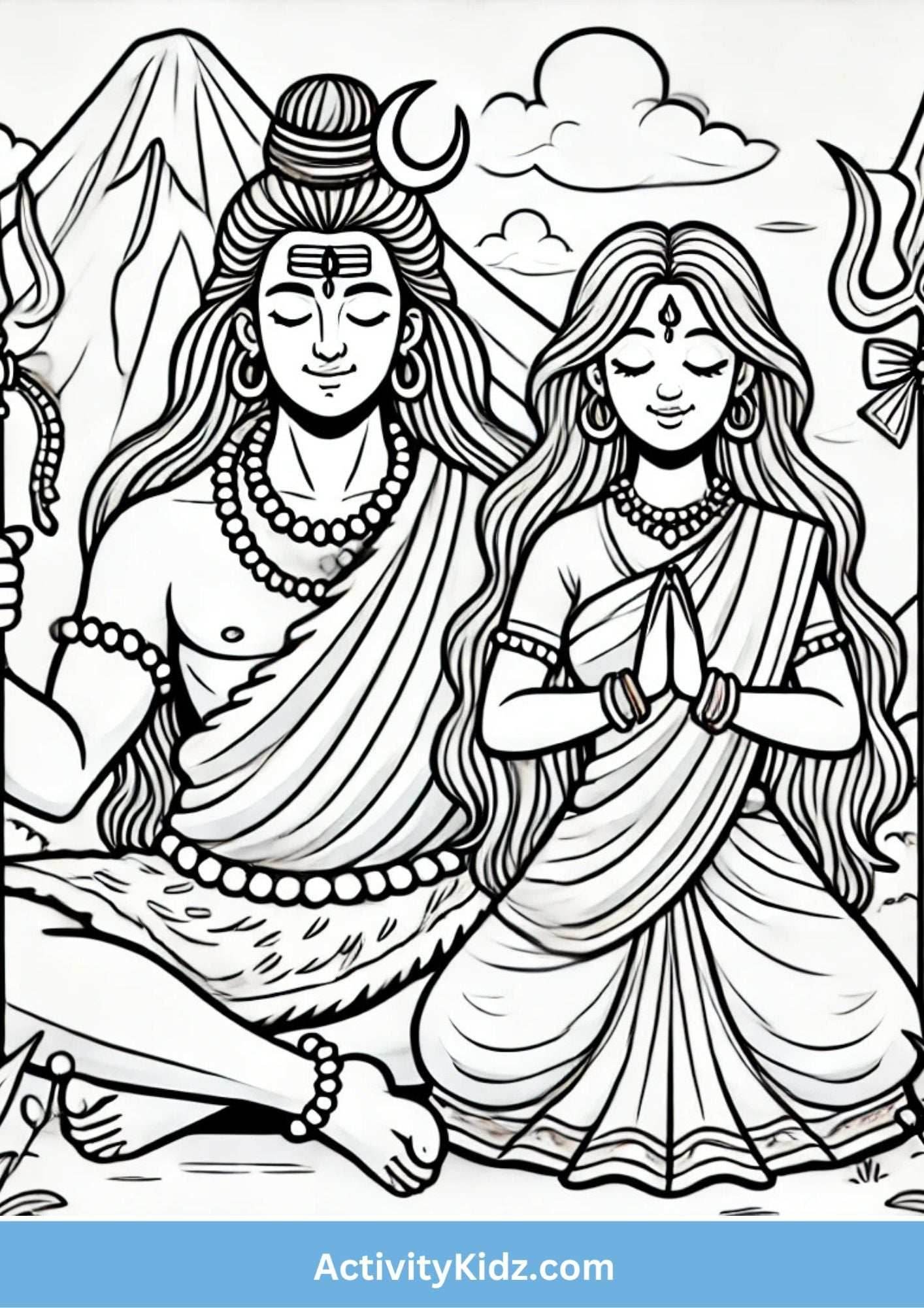 Maha Shivratri Coloring Worksheet – Lord Shiva and Goddess Parvati - ActivityKidz