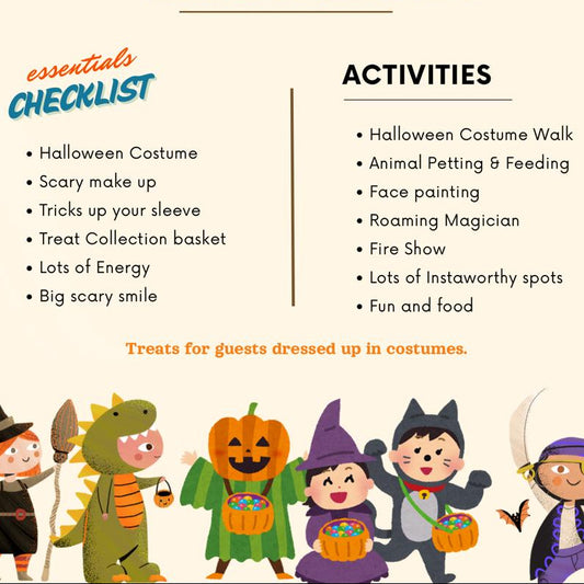 Halloween event flyer with activities and checklist for children