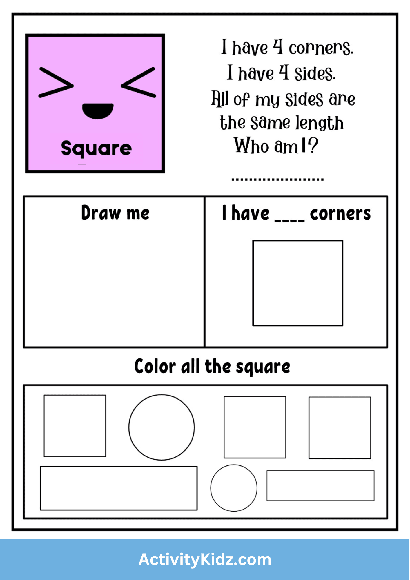 Square Identification and Drawing Activity Worksheet- Download FREE ...