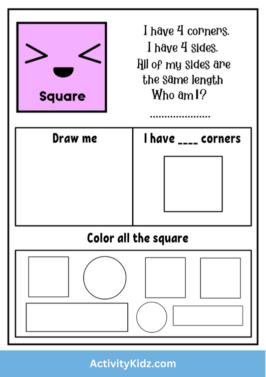 Square Identification and Drawing Activity Worksheet - ActivityKidz