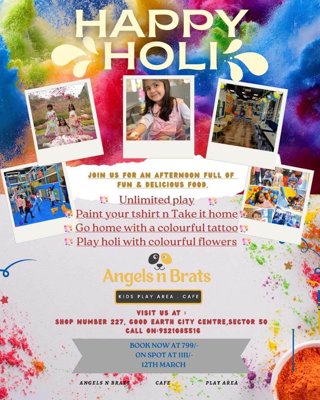 Holi Celebration at Angels N Brats (12-Mar) | Good Earth Mall Sector 50 Gurgaon - ActivityKidz