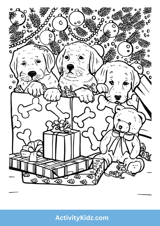 Christmas Puppies Colouring Worksheet