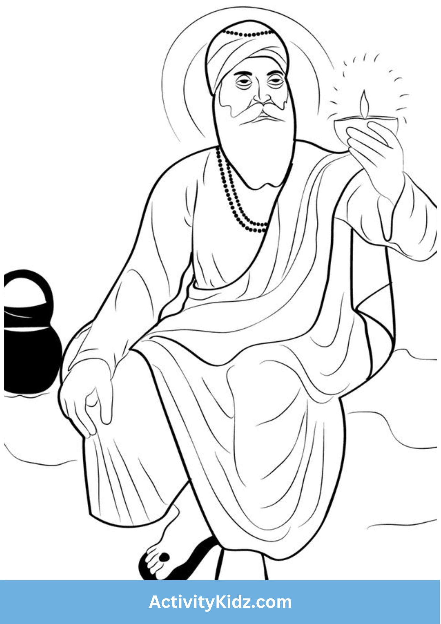 Guru Nanak Dev Ji Diya Coloring Worksheet - ActivityKidz