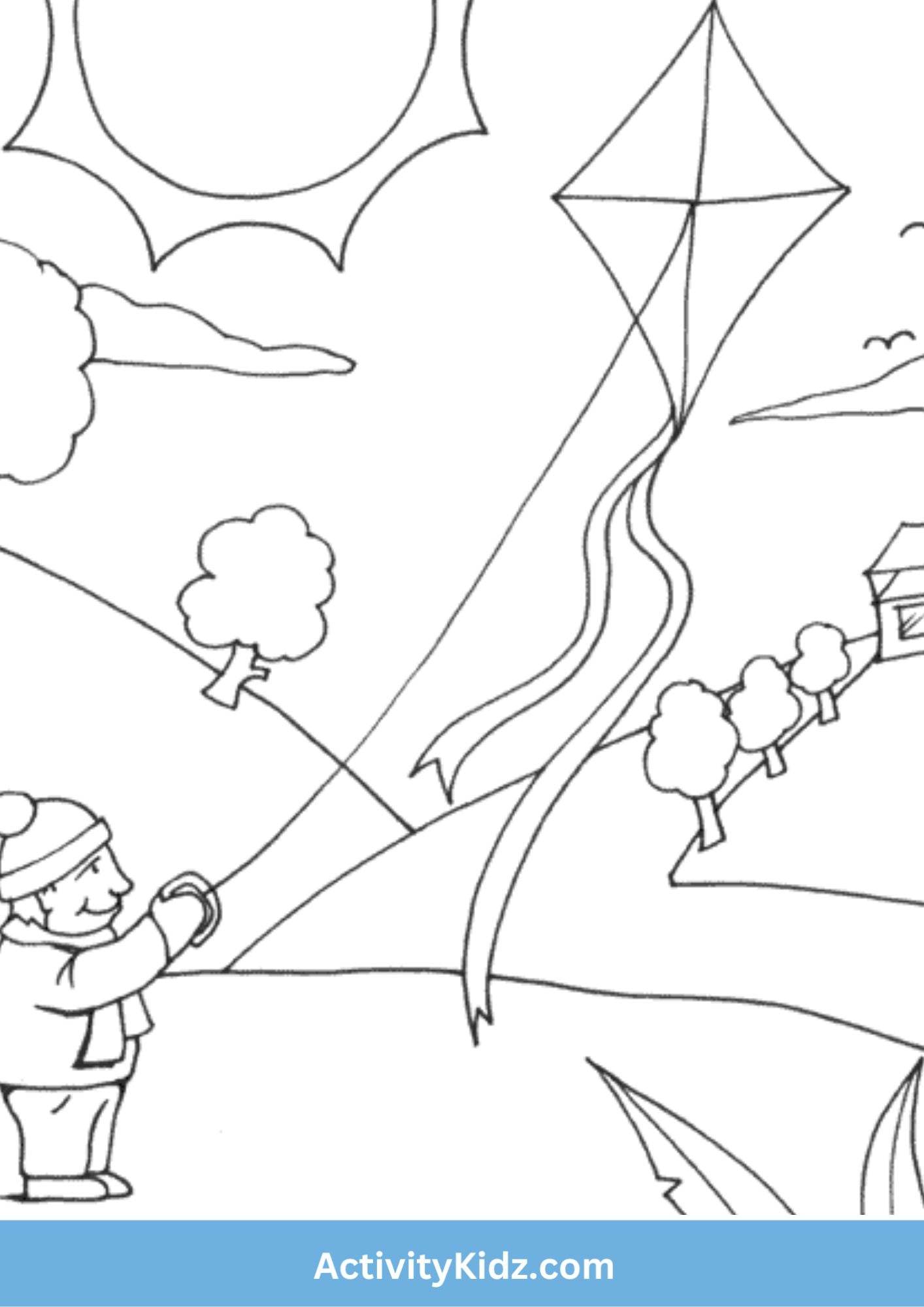 Kite Flying Fun - Makar Sankranti Coloring Worksheet- Download FREE ...