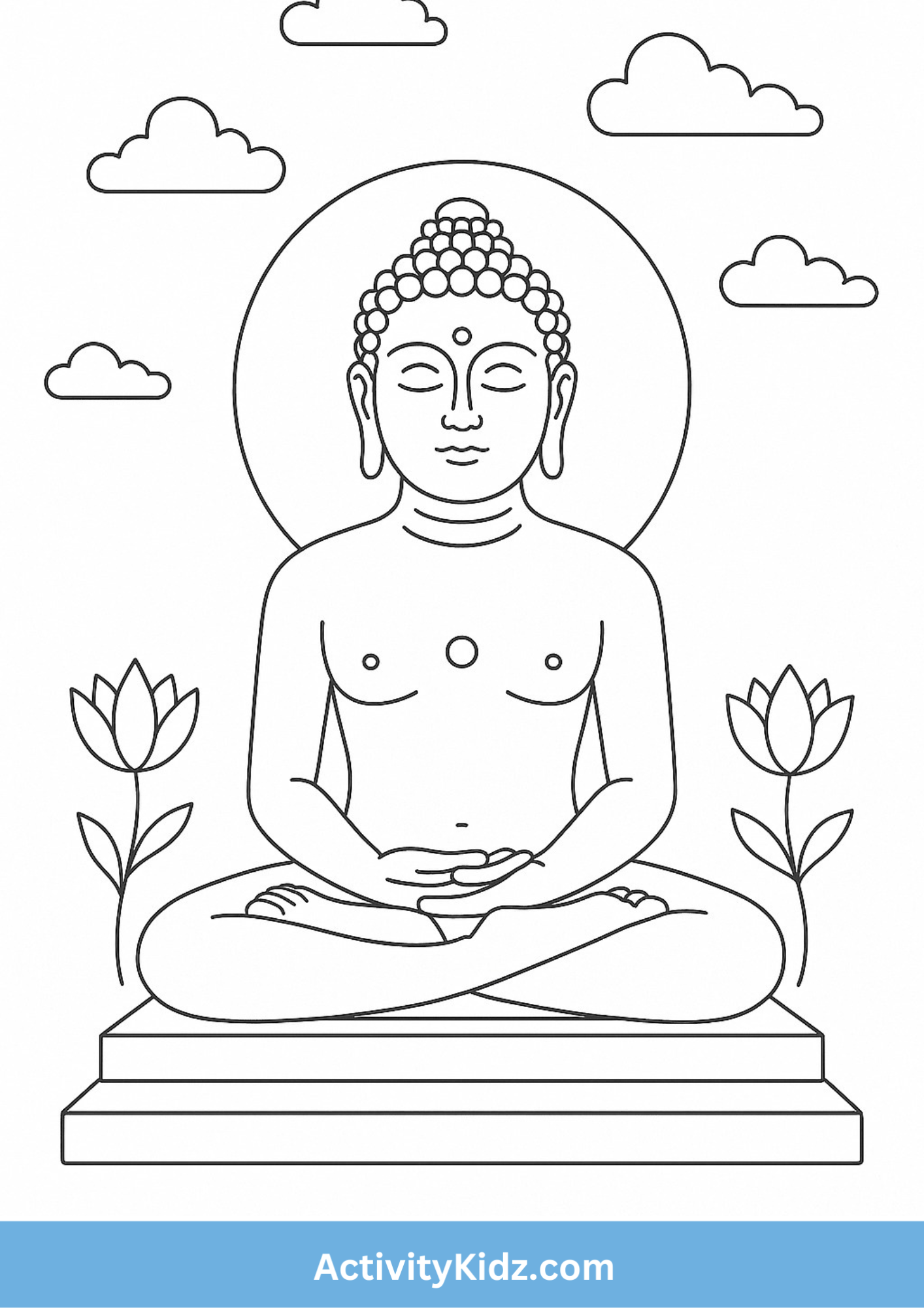 Mahavir Jayanti Buddha Meditation Coloring Worksheet