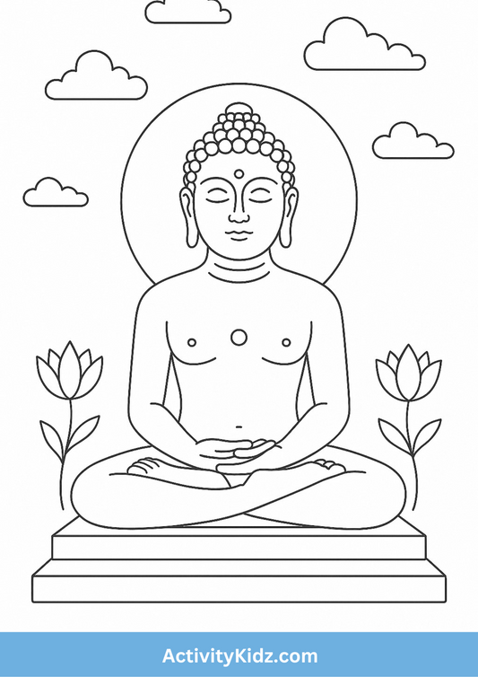 Mahavir Jayanti Buddha Meditation Coloring Worksheet