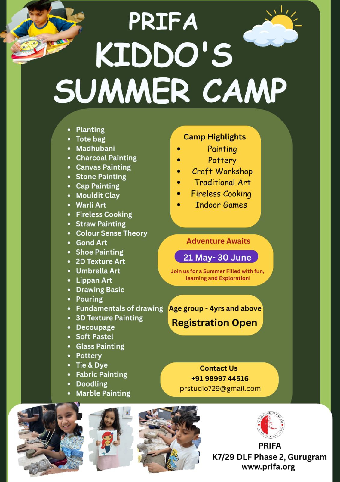 PRIFA Kiddo's Summer Camp (21 May - 30 Jun) | Heritage City Sector 25 Gurgaon