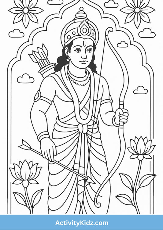 Ram Navami – Shri Ram with Bow and Arrow Coloring Page