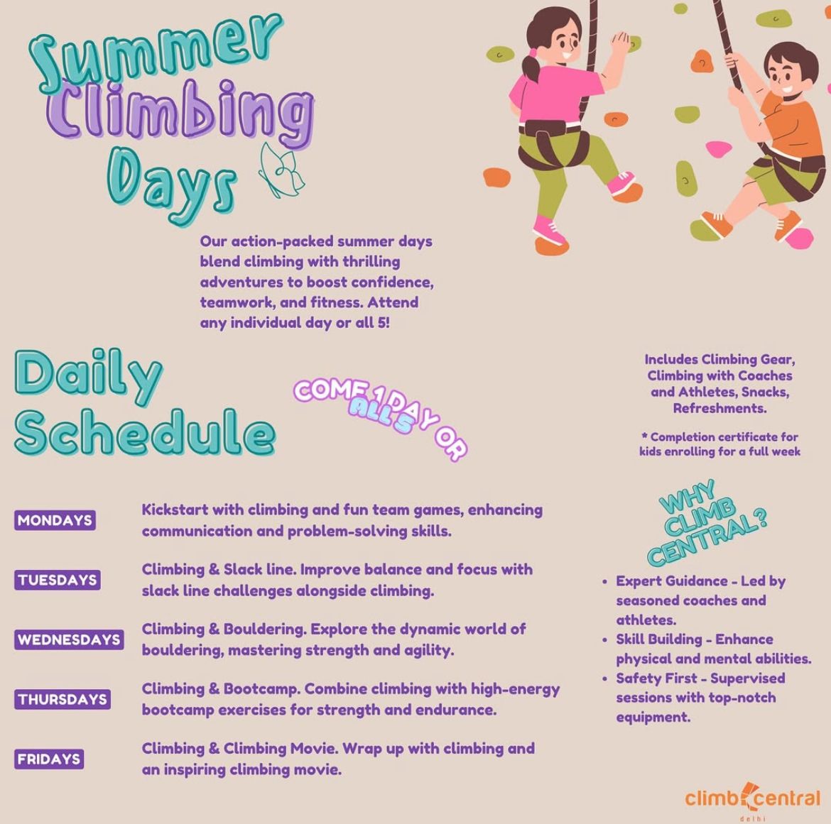 Summer Climbing Days at Climb Central (14 Apr - 27 Jun) | Mehrauli-Gurgaon Road New Delhi