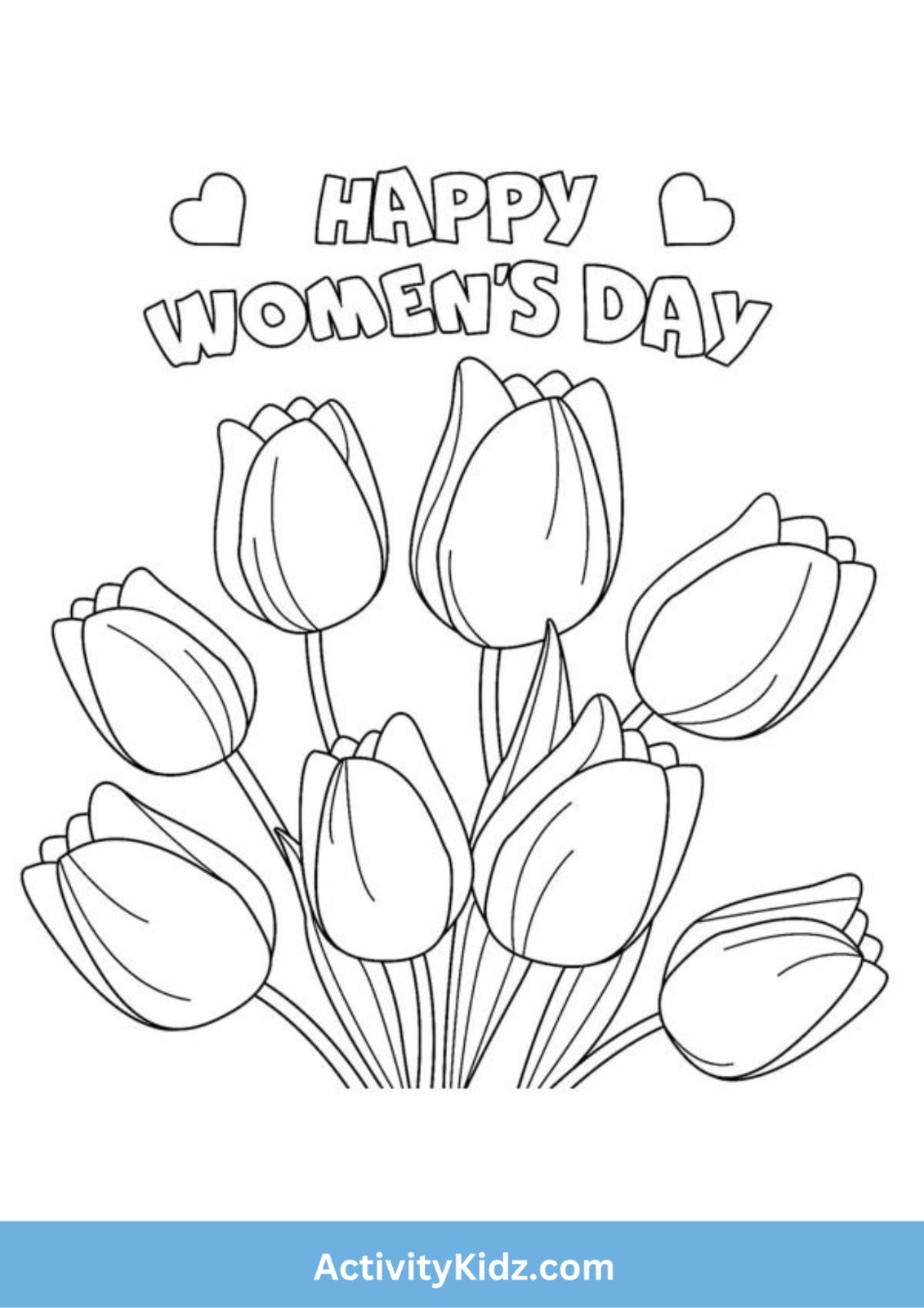 Happy Women's Day Tulip Coloring Worksheet