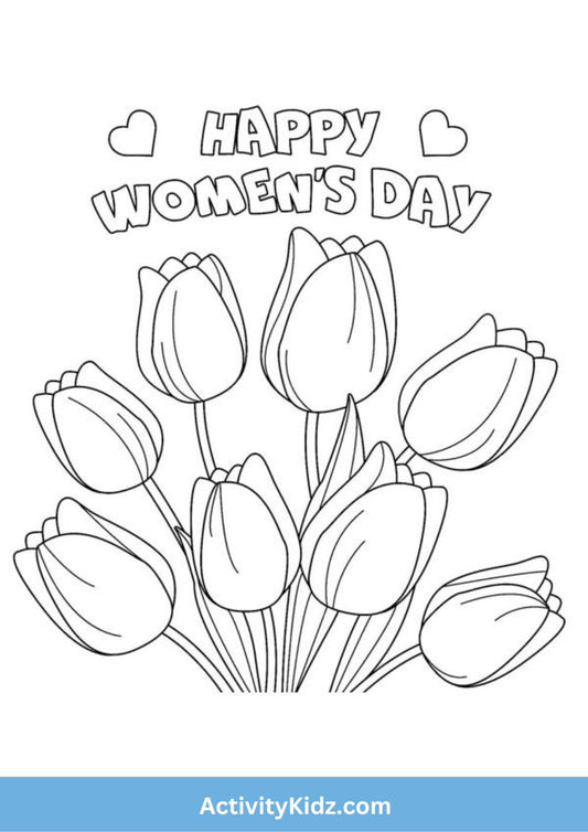 Happy Women's Day Tulip Coloring Worksheet