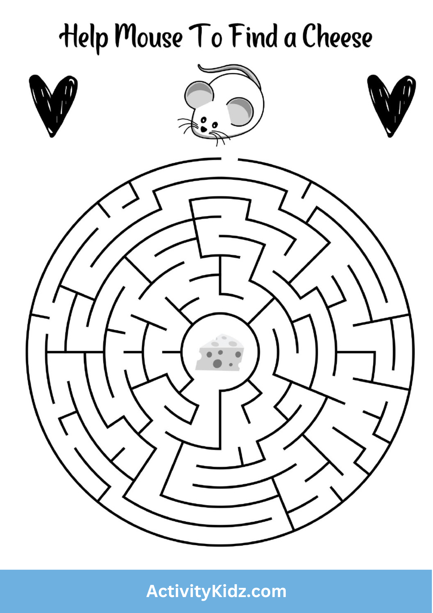 Maze Adventure: Guide the Mouse to the Cheese - ActivityKidz