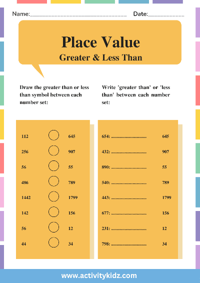 Less Than Ordinary Upper Kindergarten Worksheets and Free Printables for Kids – ActivityKidz