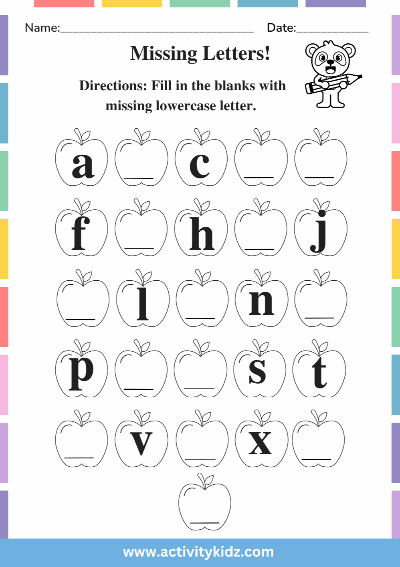 Missing Letters- Download FREE Printable Worksheets for Kids – ActivityKidz